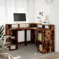 Bureau et lumières LED chêne fumé 130x130x91cm bois ingénierie