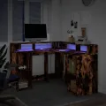 Bureau et lumières LED chêne fumé 130x130x91cm bois ingénierie