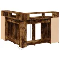 Bureau et lumières LED chêne fumé 130x130x91cm bois ingénierie