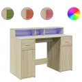 Bureau avec lumières LED chêne sonoma bois d'ingénierie