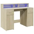 Bureau avec lumières LED chêne sonoma bois d'ingénierie