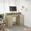 Bureau avec lumières LED chêne sonoma bois d'ingénierie