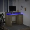 Bureau avec lumières LED chêne sonoma bois d'ingénierie
