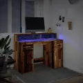 Bureau avec lumières LED vieux bois bois d'ingénierie