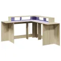 Bureau avec lumières LED chêne sonoma bois d'ingénierie