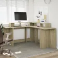 Bureau avec lumières LED chêne sonoma bois d'ingénierie