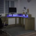 Bureau avec lumières LED chêne sonoma bois d'ingénierie