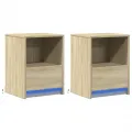 Armoires de chevet et lumières LED 2 pcs chêne sonoma