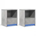 Armoires de chevet et lumières LED 2 pcs gris béton