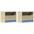 Tables de chevet murales avec lumières LED 2 pcs chêne sonoma