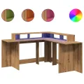 Bureau avec lumières LED chêne artisanal bois d'ingénierie