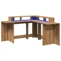 Bureau avec lumières LED chêne artisanal bois d'ingénierie