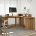 Bureau avec lumières LED chêne artisanal bois d'ingénierie