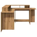 Bureau avec lumières LED chêne artisanal bois d'ingénierie
