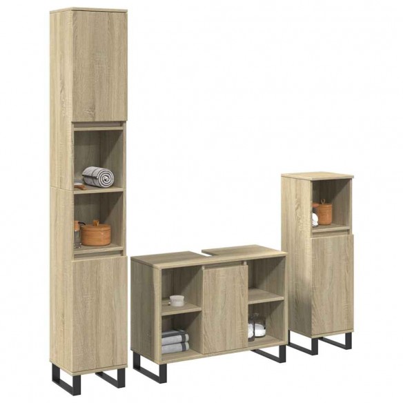 Ensemble de meubles de salle de bain 3 pcs chêne sonoma