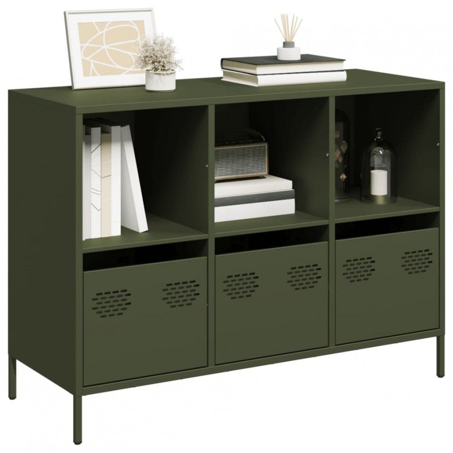 Buffet vert olive 101,5x39x73,5 cm acier laminé à froid