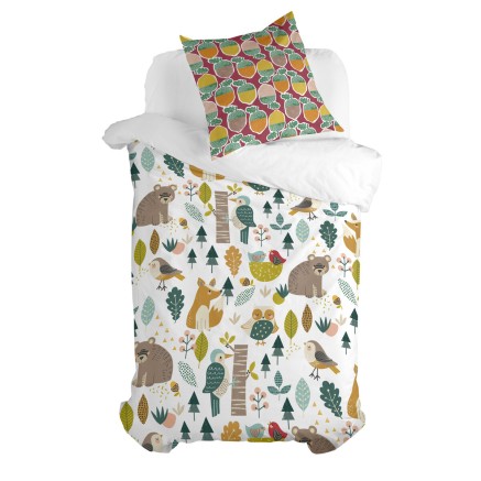Parure de couette HappyFriday Moshi Moshi Harvestwood Multicouleur Lit
