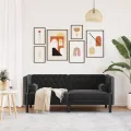Canapé Chesterfield avec traversins 2 places noir velours