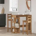 Table de bar avec étagère de rangement chêne artisanal