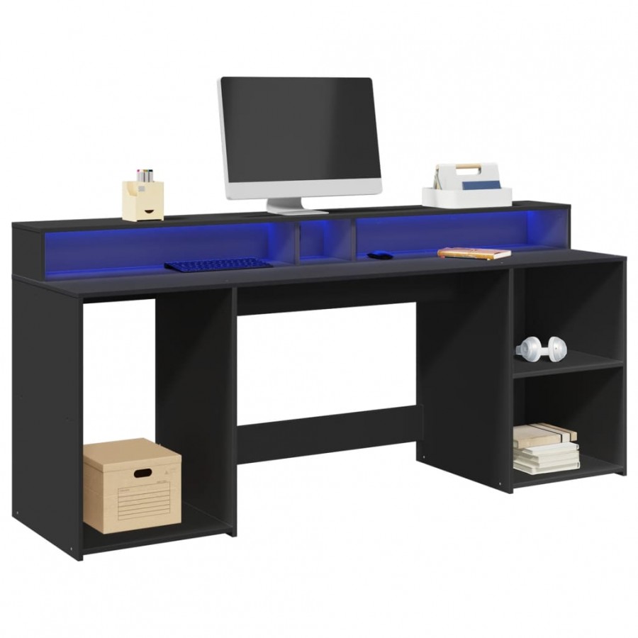 Bureau avec lumières LED noir 200x55x91 cm bois d'ingénierie