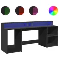 Bureau avec lumières LED noir 200x55x91 cm bois d'ingénierie