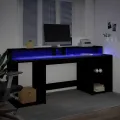 Bureau avec lumières LED noir 200x55x91 cm bois d'ingénierie