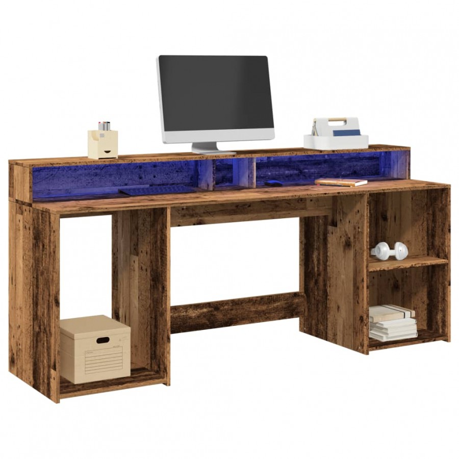 Bureau avec lumières LED vieux bois bois d'ingénierie