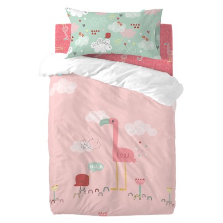 Duvet cover set HappyFriday Moshi Moshi Hola Multicolour Baby Crib 2 P