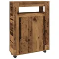 Meuble étroit de salle de bain à roulettes vieux bois