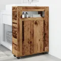 Meuble étroit de salle de bain à roulettes vieux bois