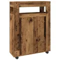 Meuble étroit de salle de bain à roulettes vieux bois