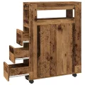 Meuble étroit de salle de bain à roulettes vieux bois