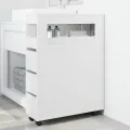 Meuble étroit de salle de bain à roulettes blanc