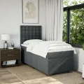 cadre de lit avec matelas Gris foncé 90x200 cm Tissu