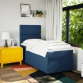 cadre de lit avec matelas Bleu 90x200 cm Tissu