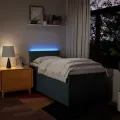 cadre de lit avec matelas Bleu 90x200 cm Tissu