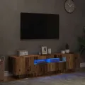 Meuble TV avec lumières LED vieux bois bois d'ingénierie