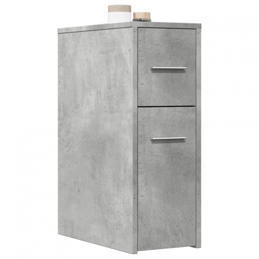 Armoire de salle de bain étroite avec roulettes gris béton