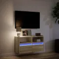 Meuble TV mural avec lumières LED chêne sonoma 80x31x45 cm