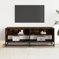Meuble TV chêne fumé 120,5x40x46 cm bois d'ingénierie et métal