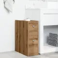 Armoire de salle de bain étroite avec roulettes chêne artisanal
