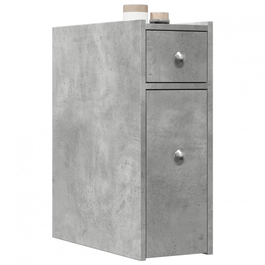 Armoire de salle de bain étroite avec roulettes gris béton