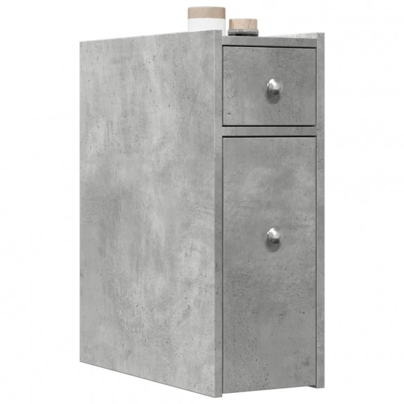 Armoire de salle de bain étroite avec roulettes gris béton