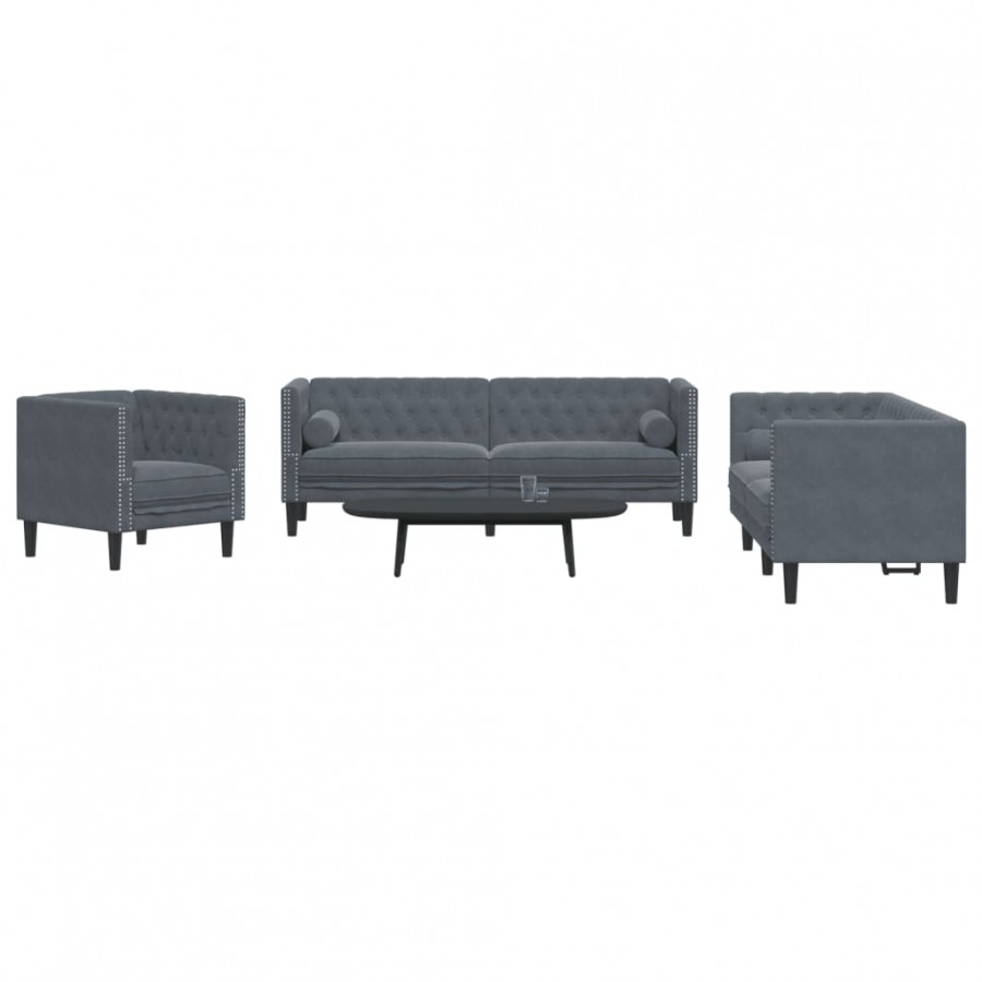 Ensemble de canapé Chesterfield et traversins 3 pcs gris foncé