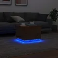 Table basse avec lumières LED chêne artisanal 50x50x40 cm
