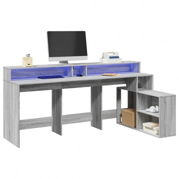 Bureau et lumières LED sonoma gris 200x104x91cm bois ingénierie