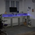 Bureau et lumières LED sonoma gris 200x104x91cm bois ingénierie