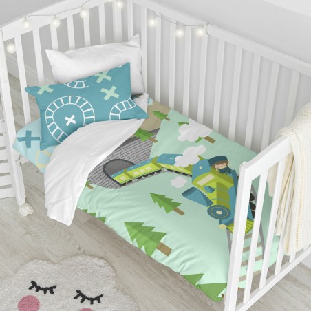 Parure de couette HappyFriday Happynois Train Multicouleur Lit de béb