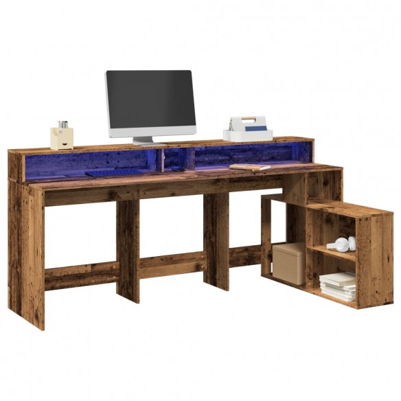 Bureau avec lumières LED vieux bois bois d'ingénierie