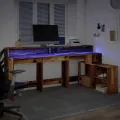 Bureau avec lumières LED vieux bois bois d'ingénierie